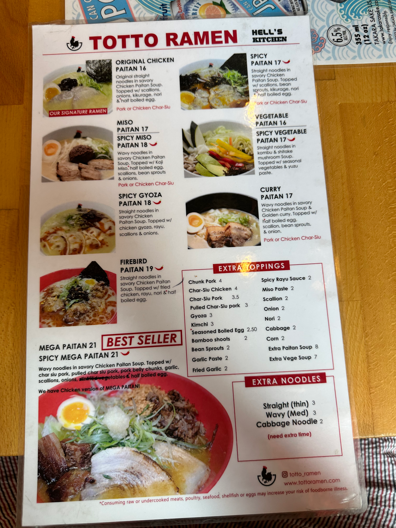 Totto Ramen Menu
